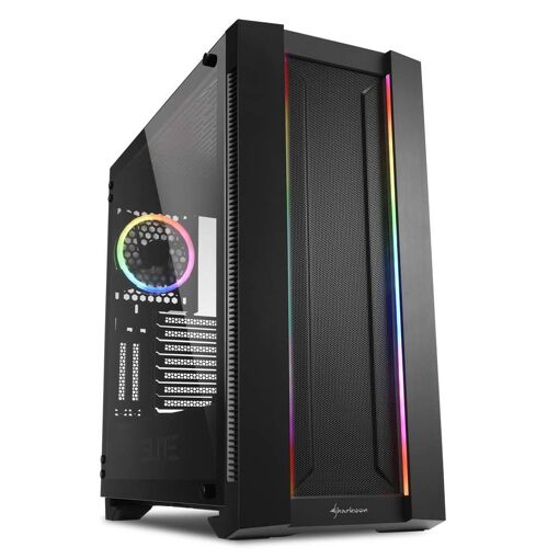 Caja de PC de torre media ATX Sharkoon Elite Shark CA200M RGB con panel de vidrio - Negro