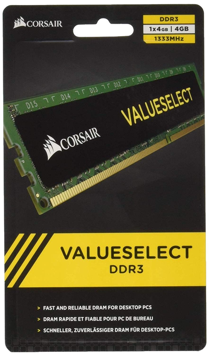 Mémoire Corsair 4 Go (1 x 4 Go) DDR3 1333 MHz CL9 pour ordinateur de bureau