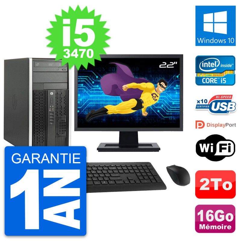 HP Compaq Pro 6300 CMT 22" Screen i5-3470 16GB RAM 2TB HDD Windows 10 WiFi PC