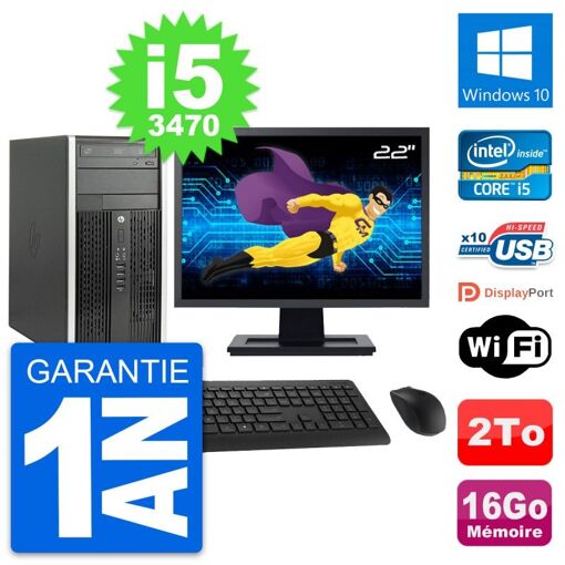 HP Compaq Pro 6300 CMT 22" Screen i5-3470 16GB RAM 2TB HDD Windows 10 WiFi PC