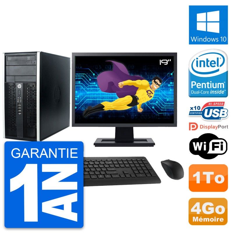 HP Compaq Pro 6300 CMT Mini PC - 19" Screen, Intel Pentium G630, 4GB RAM, 1TB HDD, Windows 10, WiFi