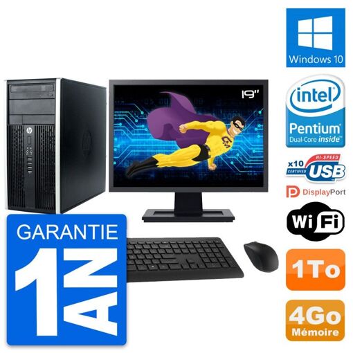 HP Compaq Pro 6300 CMT Mini PC - 19" Screen, Intel Pentium G630, 4GB RAM, 1TB HDD, Windows 10, WiFi
