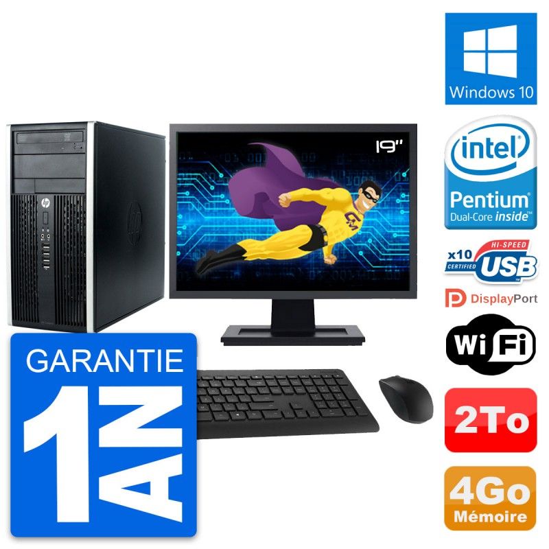 HP Compaq Pro 6300 CMT Desktop PC - 19" Screen, Intel Pentium G630, 4GB RAM, 2TB HDD, Windows 10, Wi-Fi