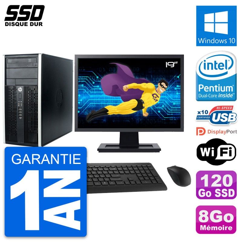 HP Compaq Pro 6300 CMT Desktop Computer - 19" Screen, Intel Pentium G630, 8GB RAM, 120GB SSD, Windows 10, WiFi