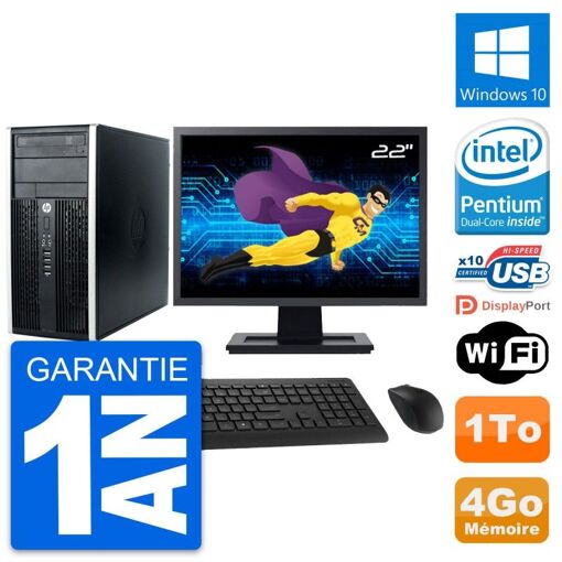 HP Compaq Pro 6300 CMT Desktop PC - 22" Screen, Intel Pentium G630, 4GB RAM, 1TB HDD, Windows 10, WiFi
