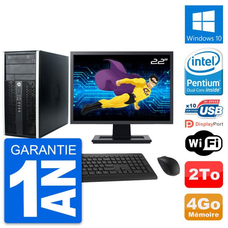 PC de escritorio HP Compaq Pro 6300 CMT - Pantalla de 22', Procesador Intel Pentium G630, 4GB de RAM, Disco duro de 2TB, Windows 10, WiFi