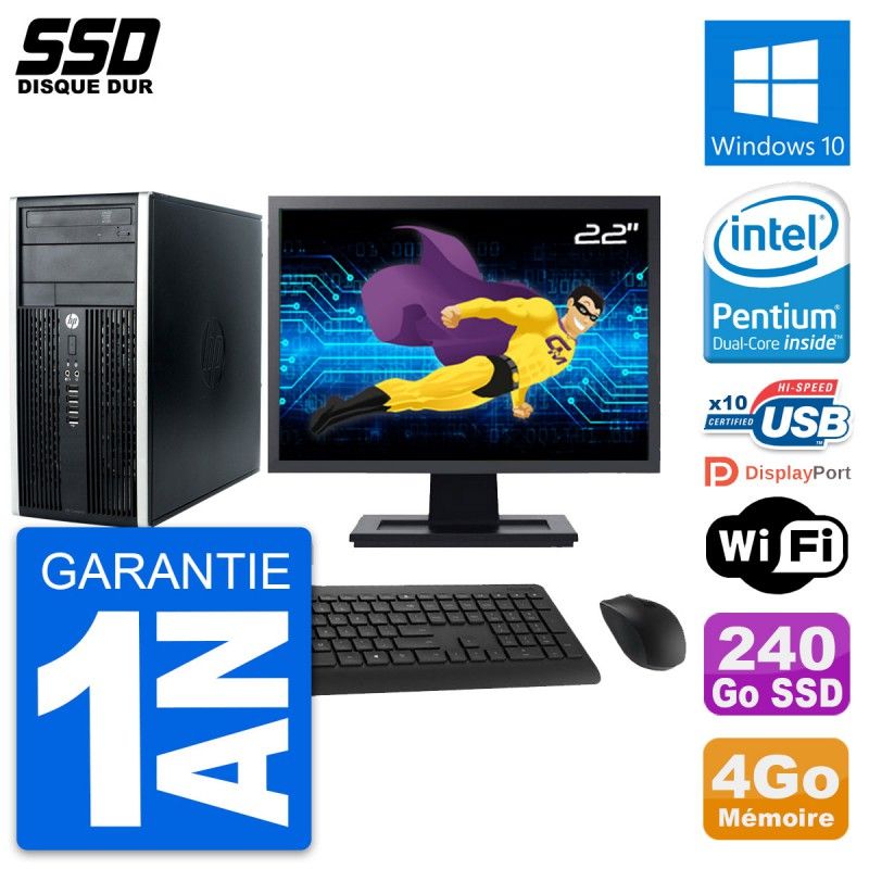 HP Compaq Pro 6300 CMT 22" Display, Intel G630, 4GB RAM, 240GB SSD, Windows 10, WiFi