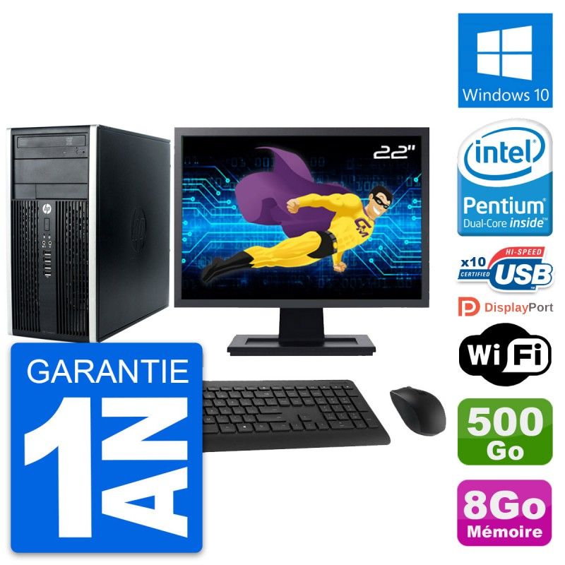 PC de escritorio HP Compaq Pro 6300 CMT - Pantalla de 22', Procesador Intel Pentium G630 2.7 GHz, 8 GB de RAM, Disco duro de 500 GB, Windows 10, WiFi