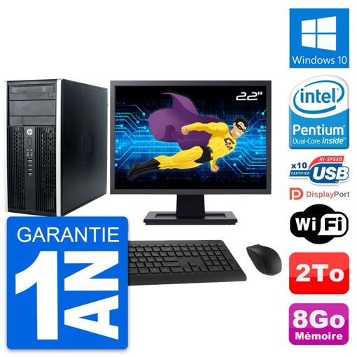 HP Compaq Pro 6300 CMT Desktop PC - 22" Screen, Intel Pentium G630, 8GB RAM, 2TB HDD, Windows 10, WiFi
