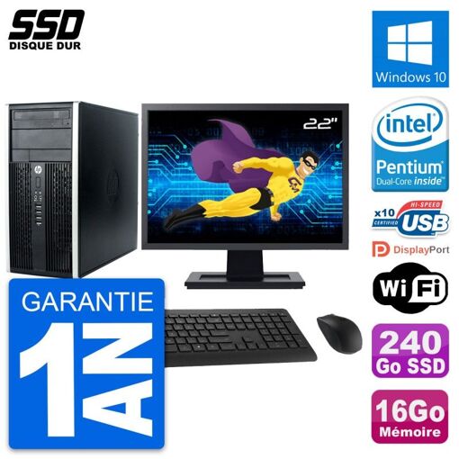 HP Pro 6300 CMT 22" Screen, Intel G630, 16GB RAM, 240GB SSD, Windows 10, WiFi