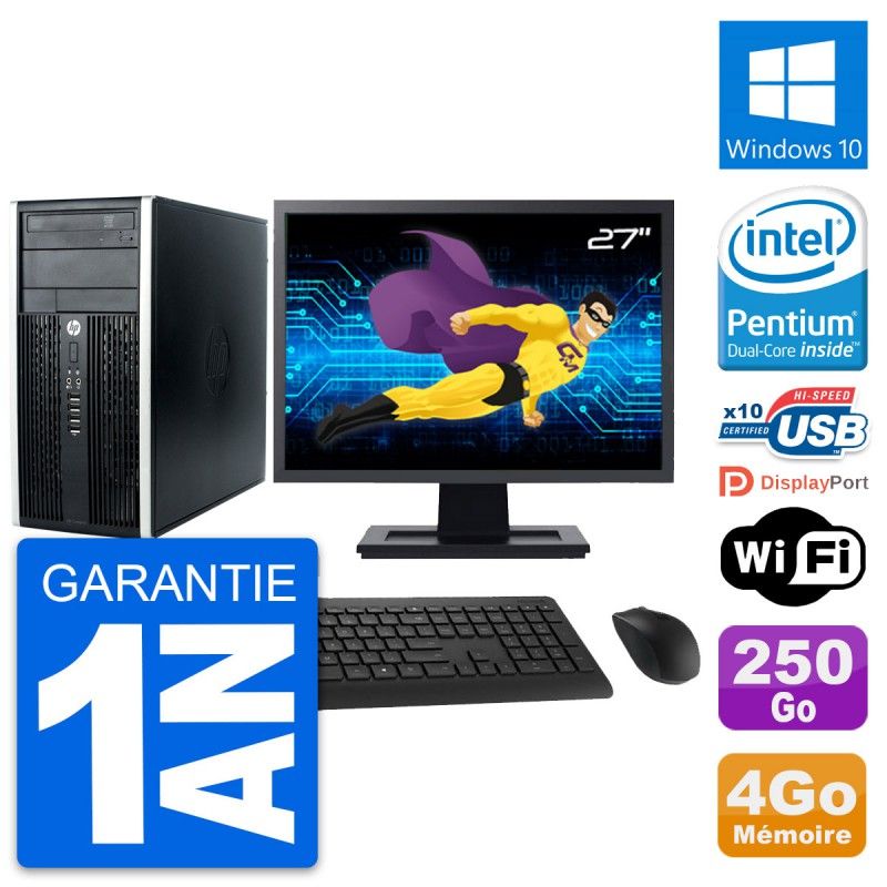 HP Compaq Pro 6300 CMT Desktop PC - 27" Screen, Intel Pentium G630, 4GB RAM, 250GB HDD, Windows 10, WiFi