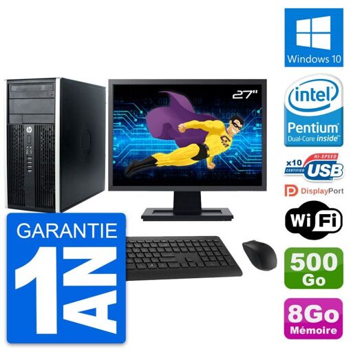 HP Compaq Pro 6300 CMT All-in-One PC - 27" Screen, Intel Pentium G630, 8GB RAM, 500GB HDD, Windows 10, WiFi