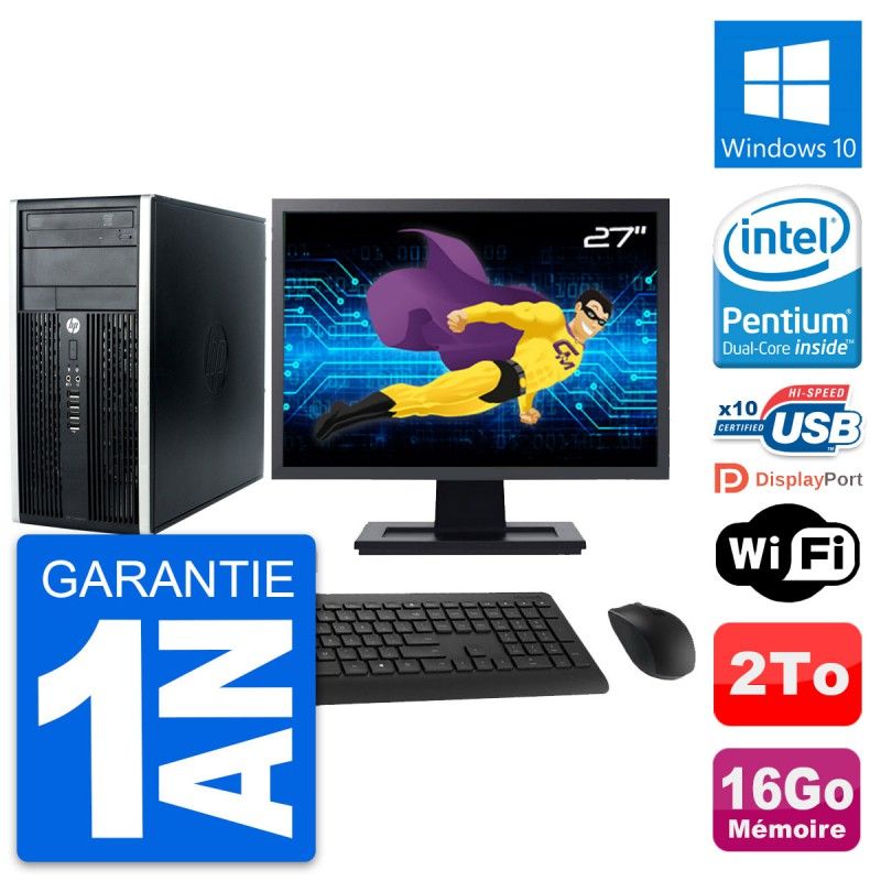 HP Compaq Pro 6300 CMT Mini PC - 27" Screen, 16GB RAM, 2TB HDD, Windows 10, WiFi