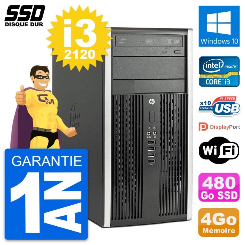 HP Compaq Pro 6300 CMT Intel i3-2120 4GB RAM 480GB SSD Windows 10 WiFi PC