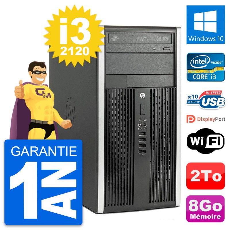 HP Compaq Pro 6300 Micro Tower PC - Intel i3-2120, 8GB RAM, 2TB HDD, Windows 10, WiFi