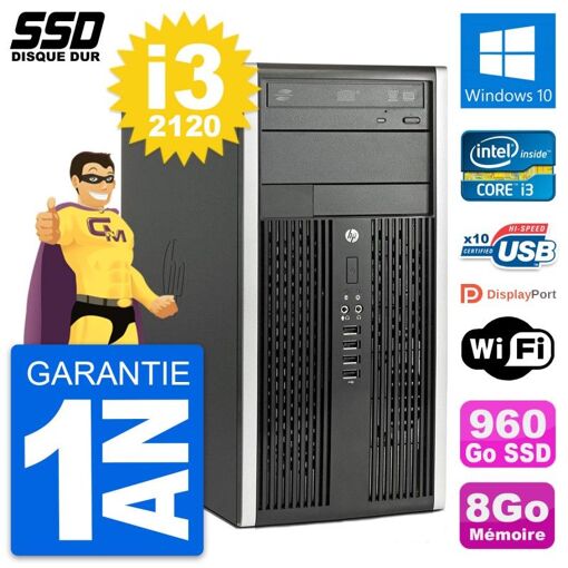 HP Compaq Pro 6300 CMT Intel i3-2120 8GB RAM 960GB SSD Windows 10 WiFi Micro Tower