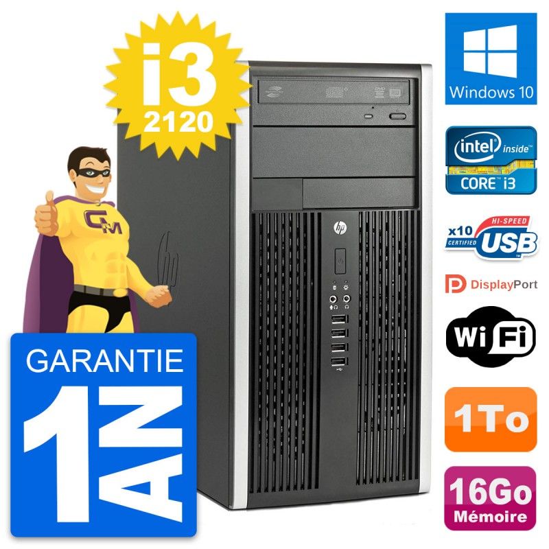 HP Compaq Pro 6300 Micro Tower PC - Intel Core i3-2120, 16GB RAM, 1TB HDD, Windows 10, WiFi