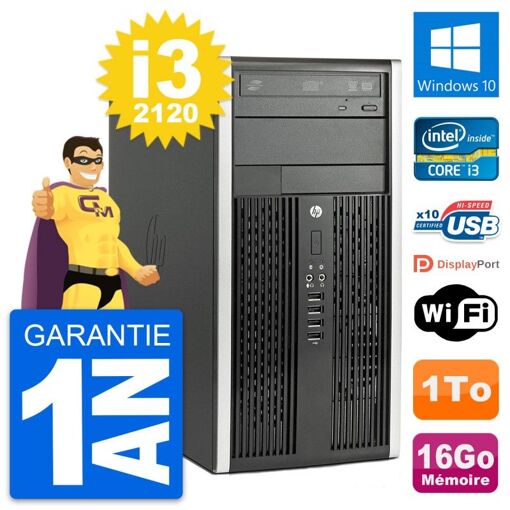 HP Compaq Pro 6300 Micro Tower PC - Intel Core i3-2120, 16GB RAM, 1TB HDD, Windows 10, WiFi