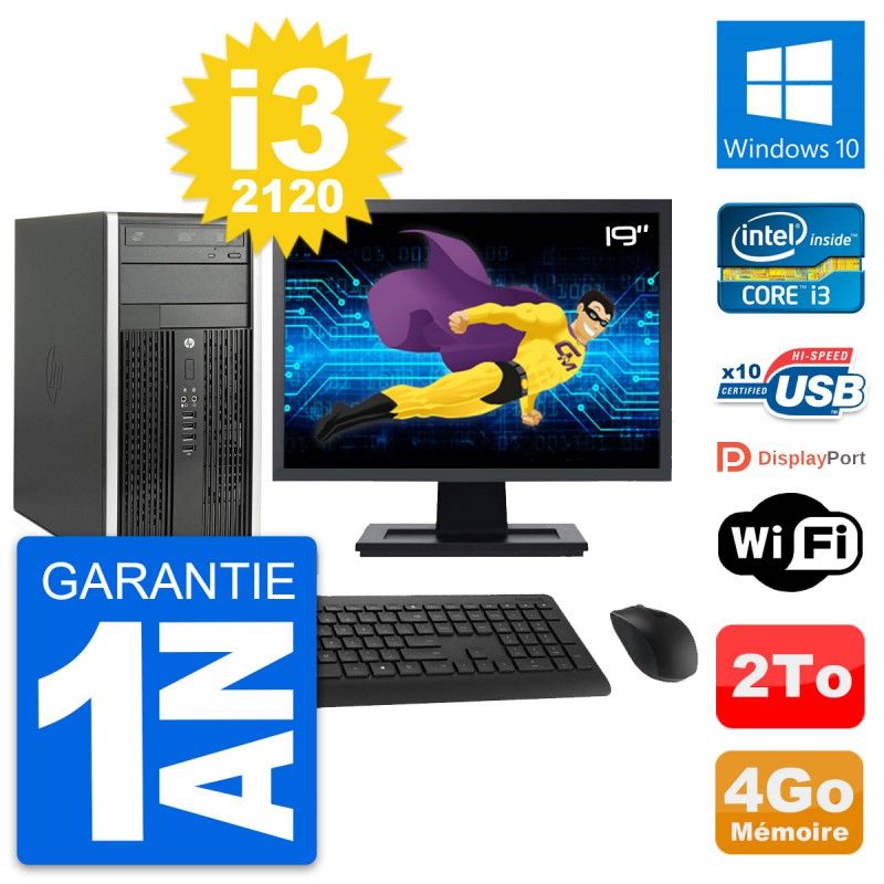 HP Compaq Pro 6300 CMT Desktop PC - 19" Screen, i3-2120, 4GB RAM, 2TB HDD, Windows 10, WiFi