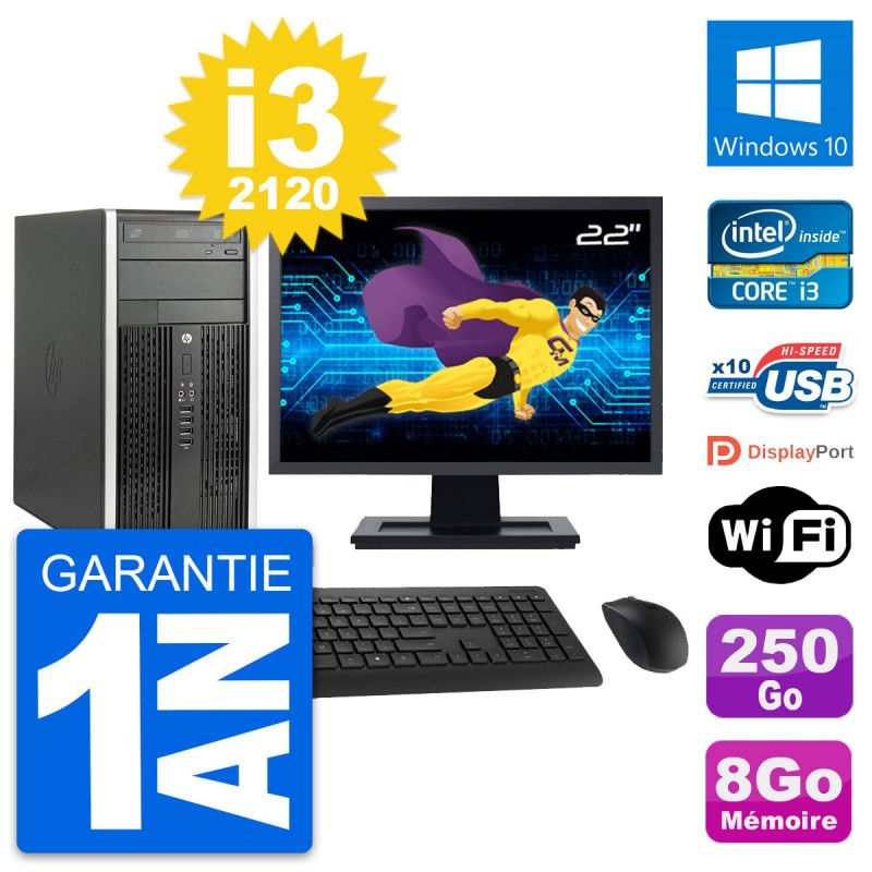 HP Compaq Pro 6300 CMT 22-inch PC Tour - i3-2120, 8GB RAM, 250GB HDD, Windows 10, Wifi