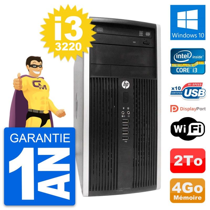 HP Compaq Pro 6300 Micro Tower PC - Intel i3-3220, 4GB RAM, 2TB HDD, Windows 10, WiFi