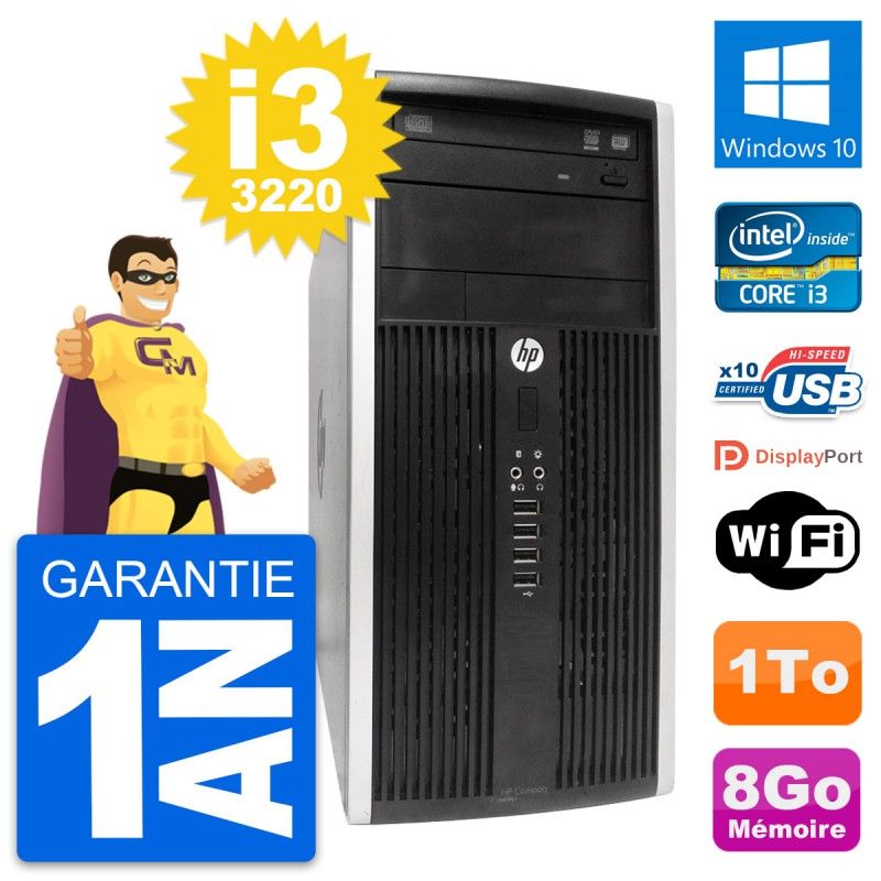 HP Compaq Pro 6300 CMT Intel i3-3220 8GB RAM 1TB HDD Windows 10 WiFi Micro Tower PC