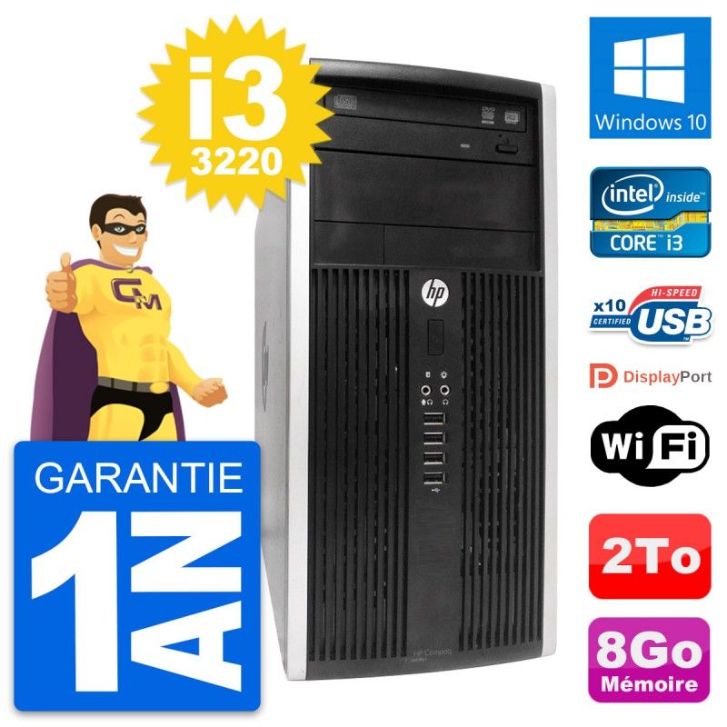 HP Compaq Pro 6300 CMT Mini PC - Intel i3-3220, 8GB RAM, 2TB HDD, Windows 10, WiFi