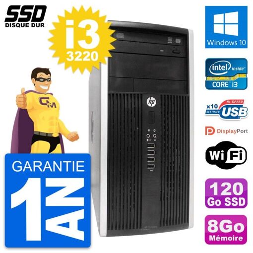Computadora de escritorio HP Compaq Pro 6300 CMT Intel i3-3220 8GB RAM 120GB SSD Windows 10 WiFi