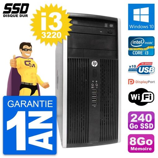 HP Compaq Pro 6300 Micro Tower PC - Intel i3-3220, 8GB RAM, 240GB SSD, Windows 10