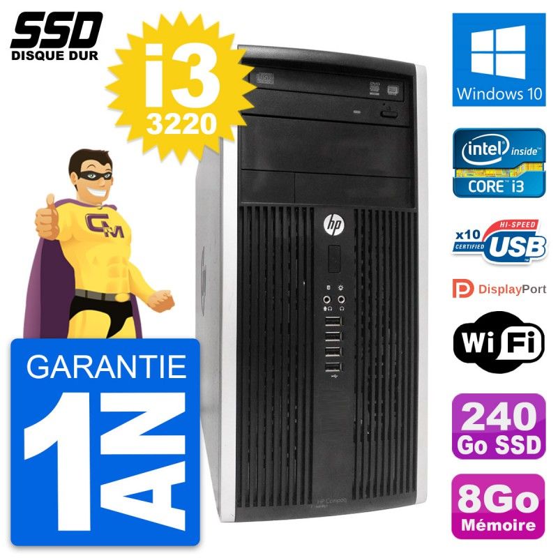 HP Compaq Pro 6300 Micro Tower PC - Intel i3-3220, 8GB RAM, 240GB SSD, Windows 10