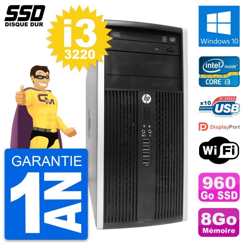 HP Compaq Pro 6300 CMT Intel i3-3220 8GB RAM 960GB SSD Windows 10 WiFi Mini PC