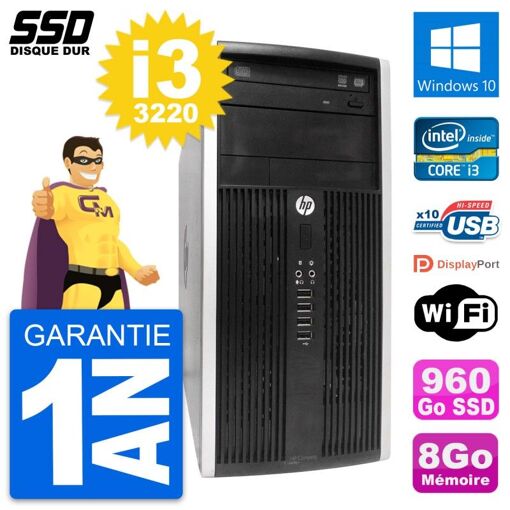 PC de sobremesa compacto HP Compaq Pro 6300 CMT Intel i3-3220 8GB RAM 960GB SSD Windows 10 WiFi