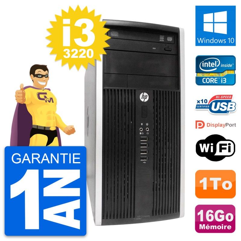 HP Compaq Pro 6300 Micro Tower PC - Intel i3-3220, 16GB RAM, 1TB HDD, Windows 10, WiFi
