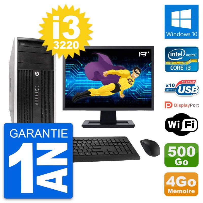 HP Compaq Pro 6300 CMT Desktop PC - 19" Screen, i3-3220, 4GB RAM, 500GB HDD, Windows 10, WiFi