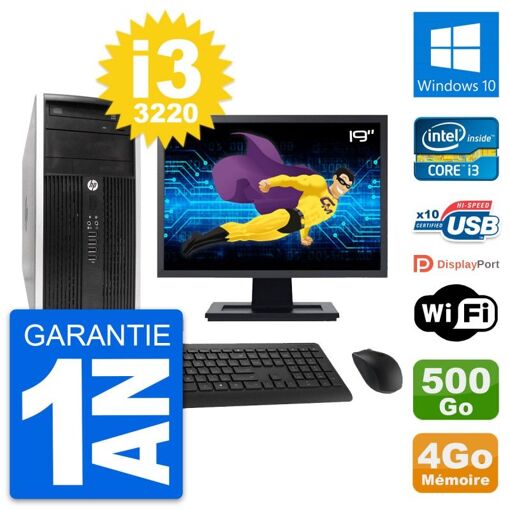 HP Compaq Pro 6300 CMT Desktop PC - 19" Screen, i3-3220, 4GB RAM, 500GB HDD, Windows 10, WiFi