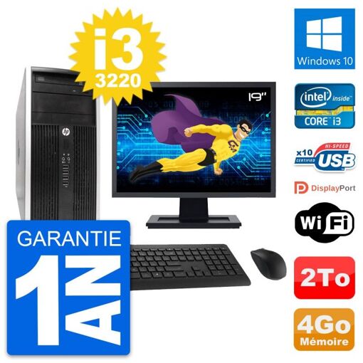 PC de sobremesa HP Compaq Pro 6300 CMT - Pantalla de 19", Intel Core i3-3220, 4 GB RAM, 2 TB HDD, Windows 10, WiFi