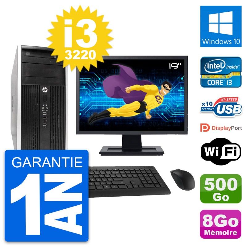 HP Compaq Pro 6300 Micro Tower PC, 19" Screen, i3-3220, 8GB RAM, 500GB HDD, Windows 10, WiFi