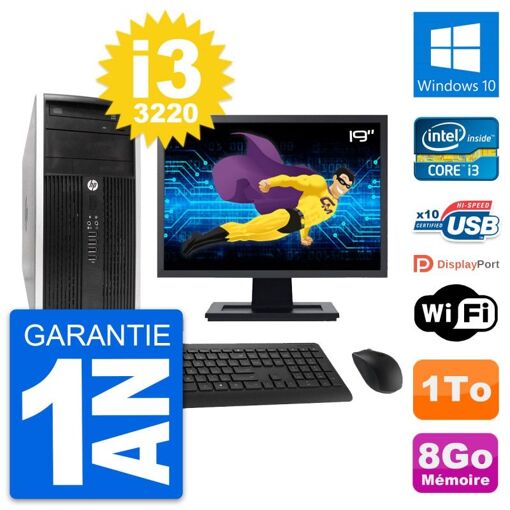 HP Compaq Pro 6300 Micro Tour PC - 19" Screen, i3-3220, 8GB RAM, 1TB HDD, Windows 10, Wifi