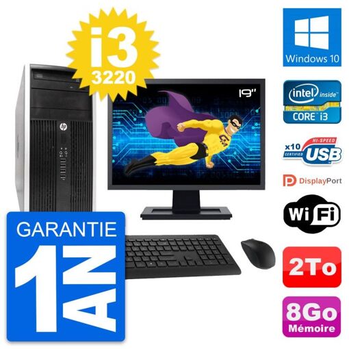 HP Compaq Pro 6300 CMT Desktop PC - 19" Screen, i3-3220, 8GB RAM, 2TB HDD, Windows 10, WiFi