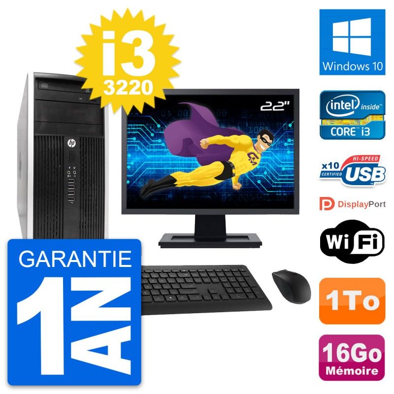 HP Compaq Pro 6300 CMT 22" Screen i3-3220 16GB RAM 1TB HDD Windows 10 Wifi PC