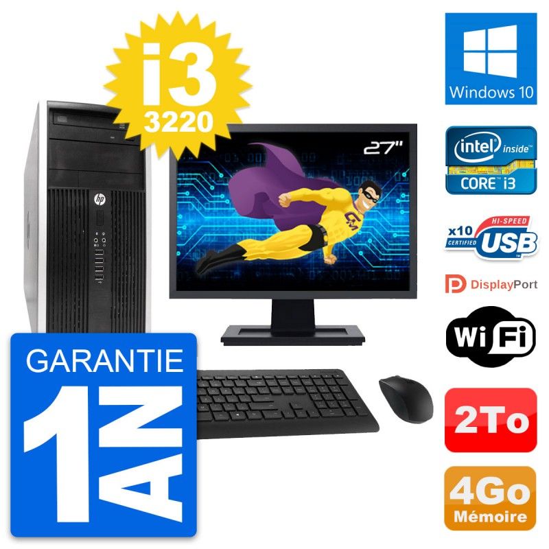 HP Compaq Pro 6300 CMT Desktop PC - 27" Screen, i3-3220, 4GB RAM, 2TB HDD, Windows 10, WiFi