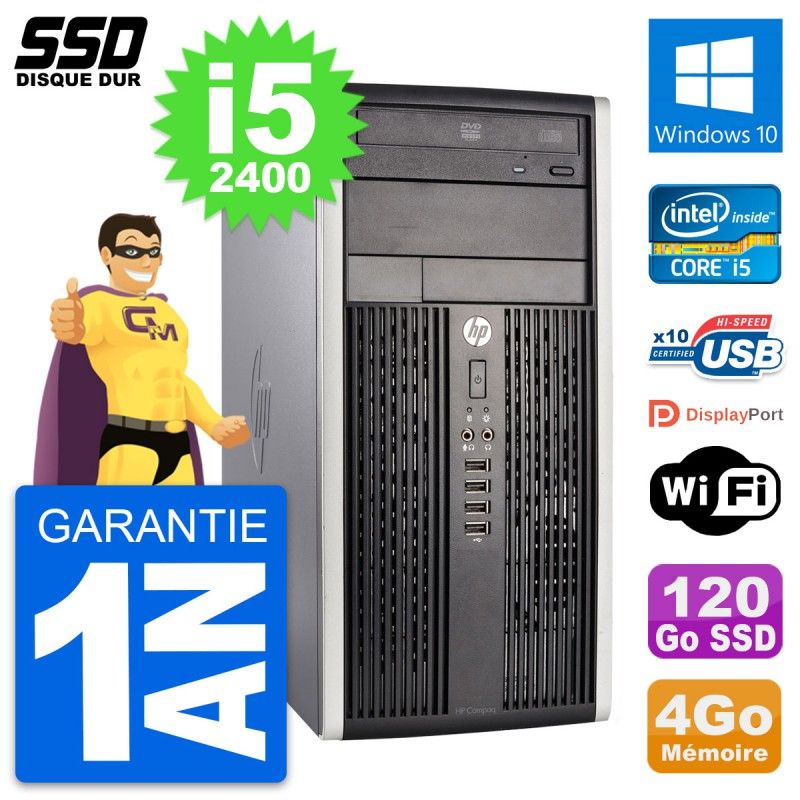 HP Compaq Pro 6300 Micro Tower PC - Intel i5-2400, 4GB RAM, 120GB SSD, Windows 10, WiFi