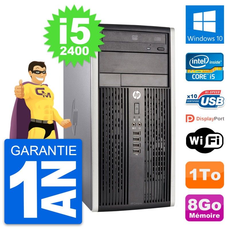 HP Compaq Pro 6300 CMT Mini PC - Intel i5-2400, 8GB RAM, 1TB HDD, Windows 10, WiFi