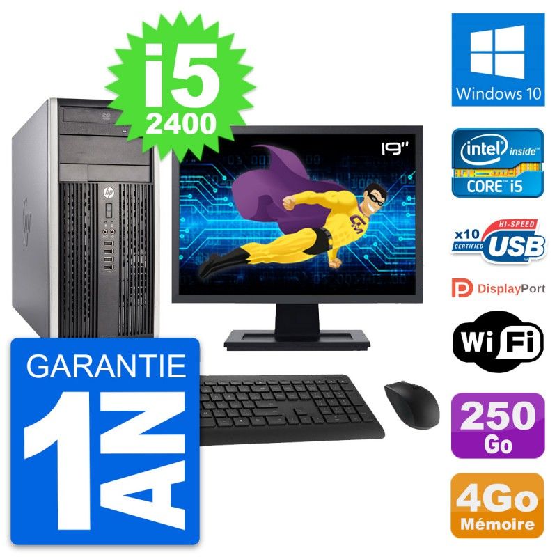 HP Compaq Pro 6300 CMT Desktop Computer, 19-inch Screen, i5-2400, 4GB RAM, 250GB Hard Drive, Windows 10, WiFi