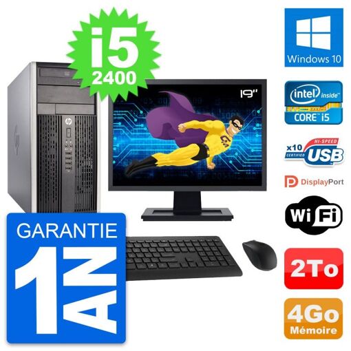 Ordinateur de bureau HP Compaq Pro 6300 CMT - Écran 19 pouces, i5-2400, 4 Go RAM, 2 To HDD, Windows 10