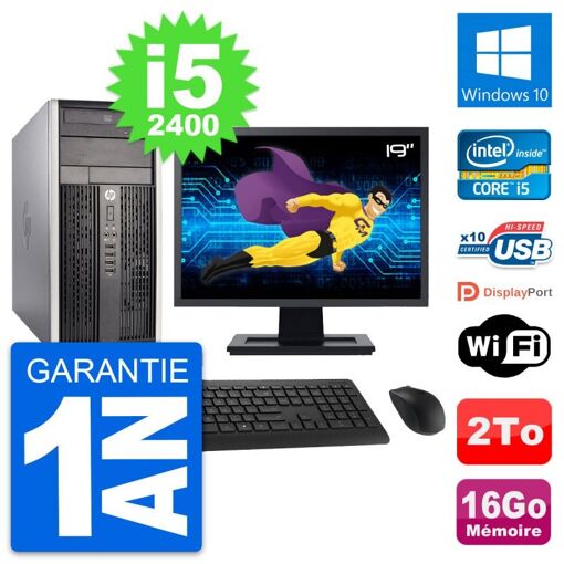 HP Compaq Pro 6300 CMT Desktop PC - 19" Screen, i5-2400, 16GB RAM, 2TB HDD, Windows 10, WiFi