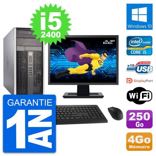 HP Compaq Pro 6300 CMT Desktop PC - 22" Screen, i5-2400, 4GB RAM, 250GB Hard Drive, Windows 10, WiFi