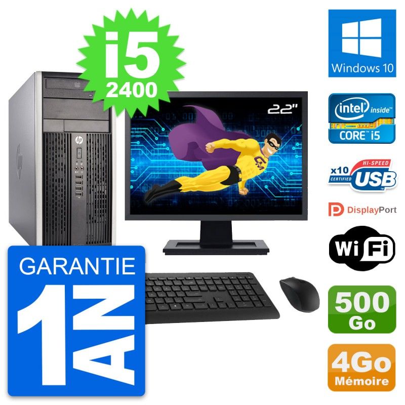 HP Compaq Pro 6300 CMT Desktop PC - 22" Screen, i5-2400, 4GB RAM, 500GB HDD, Windows 10, WiFi