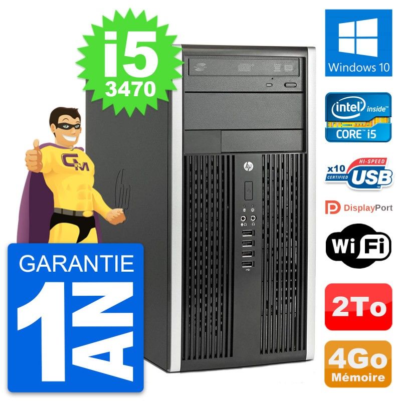 HP Compaq Pro 6300 Micro Tower PC - Intel i5-3470, 4GB RAM, 2TB HDD, Windows 10, WiFi