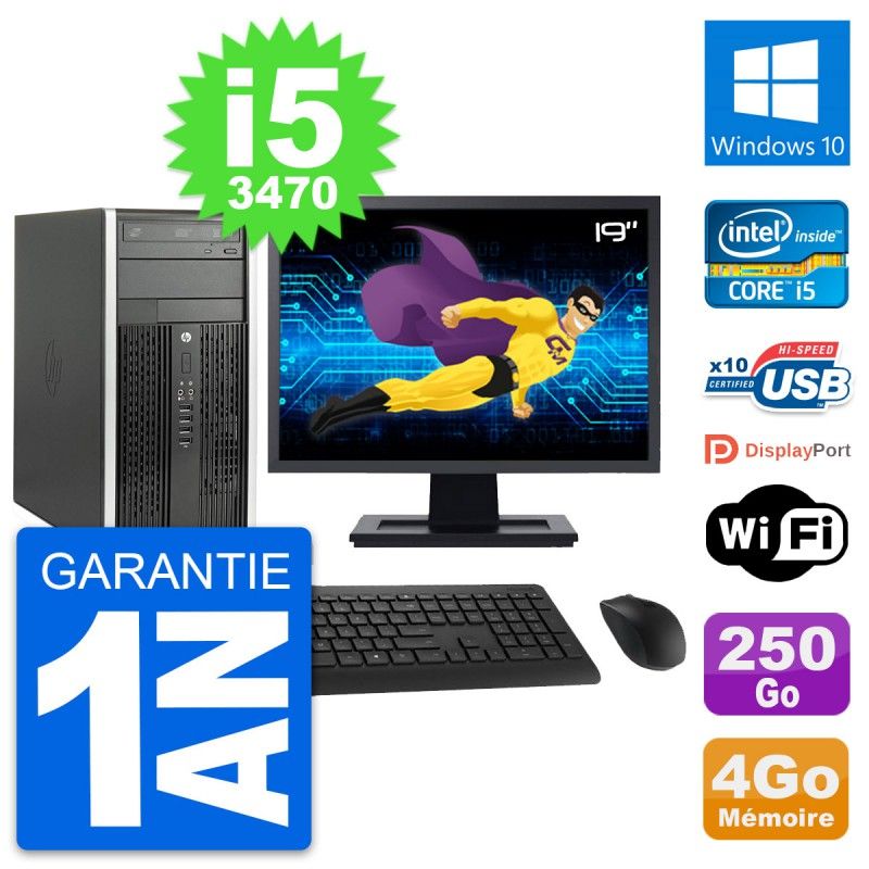 HP Compaq Pro 6300 CMT Mini PC - 19" Screen, i5-3470, 4GB RAM, 250GB HDD, Windows 10, WiFi